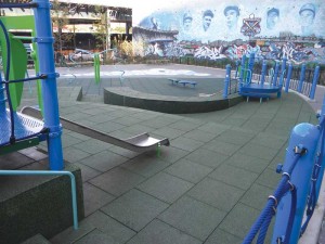 Safety and comfort is ensured with the use of recycled rubber playground tiles.