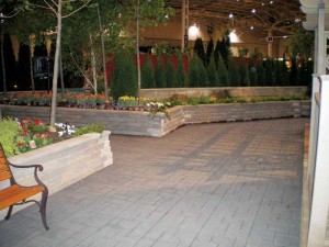 An outdoor walkway made from recycled tire products. 