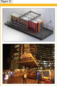 BIM image and onsite hoisting of the modular washroom.