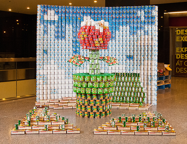 Aecom Canada’s entry in the 15th annual Canstruction Competition, “Hunger, Just Like the Enemy, is Not Welcome Here,” earned the Best Meal award in this year’s competition. Photos courtesy Canstruction Toronto