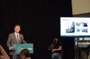 At a press conference on June 18, Toronto Hydro’s president Anthony Haines discussed the Independent Review Panel’s report on the company’s response to the December 2013 ice storm. Photo courtesy Tanya Bruckmueller 