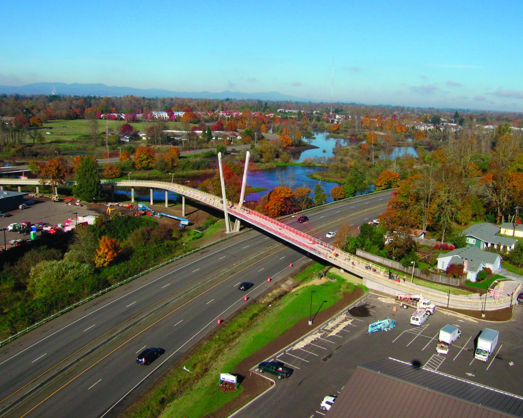 The 309-m (1014-ft) Delta Ponds Pedestrian Bridge in Eugene, Ore., was one of the six winning projects from the 2012 Portland Cement Association’s Bridge Awards Competition. Photo courtesy OBEC Consulting Engineers and Portland Cement Association