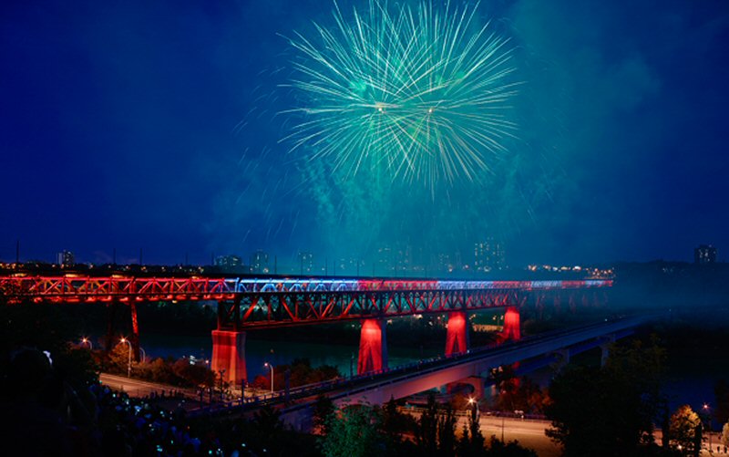 The High Level Bridge’s 50,000 colour-changing light emitting diodes (LEDs) were unveiled on Canada Day in Edmonton. Photo courtesy Lumenpulse Inc. 