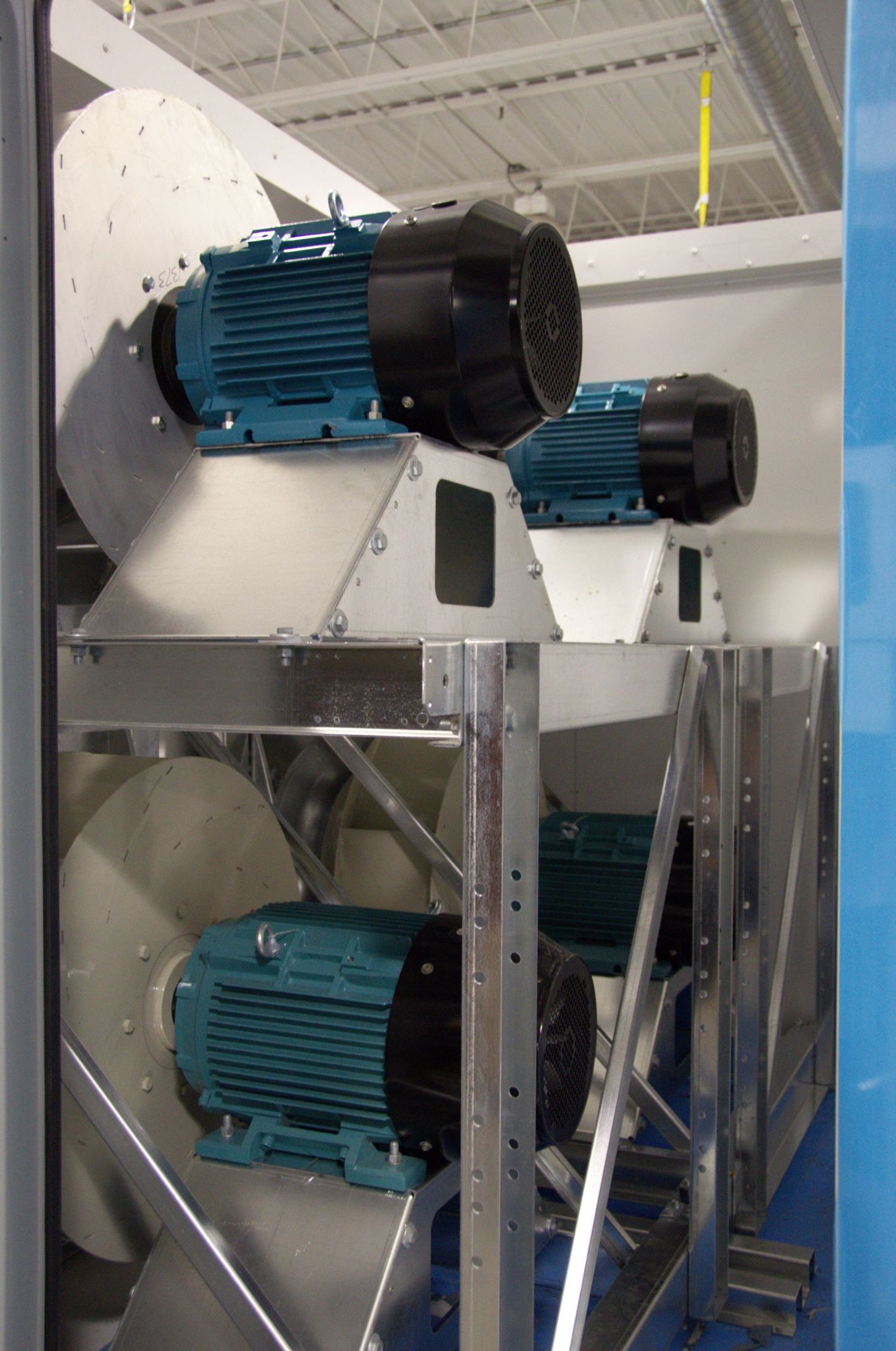 Direct-drive plenum fans, such as these in a dehumidifi er, connect the motor directly to the fan shaft, eliminating friction, noise, maintenance, and power-transfer ineffi ciencies associated with traditional belt-driven fans. As a result, a direct-drive, plenumstyle fan uses considerably less energy compared to a belt drive.