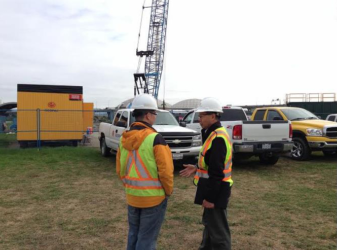 BSI Canada Auditor Steve Hsiung interviews Monta Maeda, P.Eng., of Klohn Crippen Berger (KCB) during an external audit of that firm’s Integrated Management System (IMS) at the Annacis Island Wastewater Treatment Plant in Delta, B.C., in April 2014. Photo courtesy BSI Canada