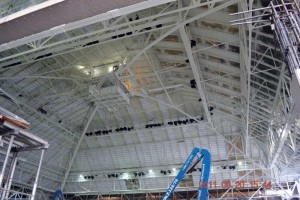 The innovative roof design involved constructing trusses where one corner was ‘pinned’ while the other three rested on rollers.This will allow the structure to expand and contract in response to temperature changes. Photo courtesy exp