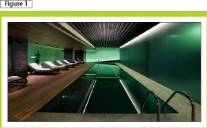 The Spa at Mandarin Oriental (Barcelona, Spain) employed the subtle use of coloured-laminated glass. The glass emits a soft, emerald glow around the spa pool and the simple lines achieve a serene and relaxed environment. Photo courtesy Control Glass (Union Vidriera Group)