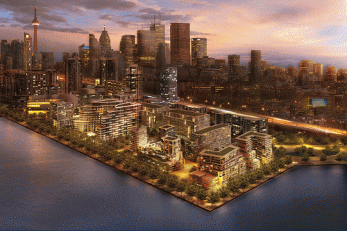 This rendering shows the anticipated Bayside waterfront community after its restoration. 