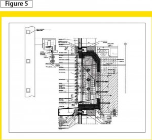 A vertical façade section that features a rolling ladder.