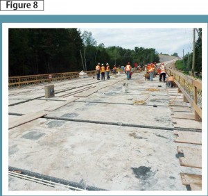 Deck panel layout with UHPC placed in pockets over two girder lines. Photo courtesy Delcan