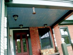 White styrene panels being used outdoors under a front porch. For both residential and commercial projects, the esthetic impact of a decorative ceiling should not be ignored.