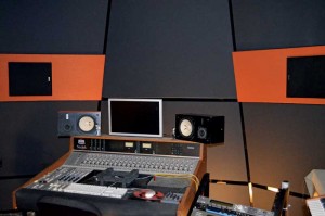 In Beauty Industries’ Hamilton sound recording studio, the front wall has been treated with floor-to-ceiling acoustic panelling.