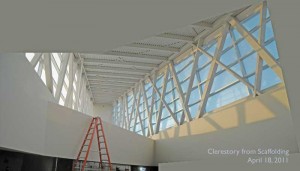 An interior view of atrium clerestory glazing.