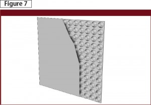 Synthetic fabric and raised-pattern plastic sheet roll.