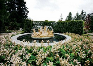 A fountain sculpture was carved out of one piece of natural stone.