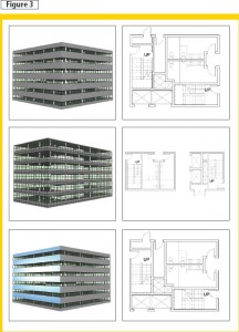 Buildings A, B, and C— also discussed in Figure 4— have the same net area of leasable space, but use different methods of illumination.