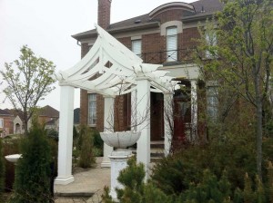 PVC arched pergola. The cellular material will not burn without a flame source to keep it ignited. Further, it does not degrade under normal exposure to sun and other environmental elements.