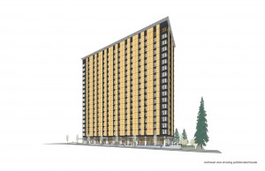 Brock Commons, a student residence at the University of British Columbia (UBC) currently under construction, is expected to be the world’s tallest timber building upon completion.  Photo courtesy Acton Ostry Architects