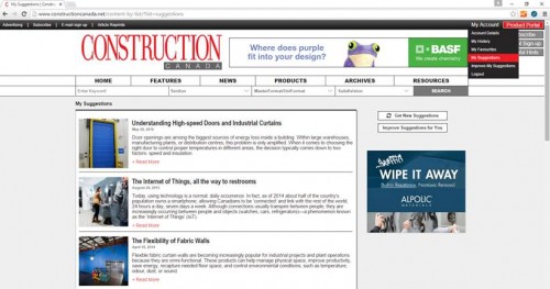 Construction Canada can help you find articles of interest, by curating a collection of articles based on your interest and which features you have read.