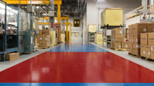 Manufacturing plant with an electrostatic (ESD) floor coating.