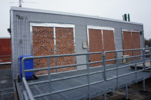 Test wall systems to monitor performance of continuous air barrier, vapour retarder, and fiberglass insulation products at George Brown College, Toronto. Photo courtesy CertainTeed