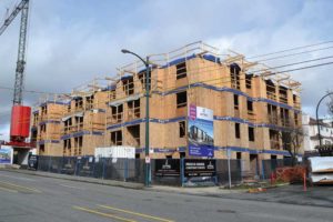 Spire Landing, under construction in Vancouver, is a 95-unit Passive House project by Cornerstone Architecture. Image © Andrew Larigakis