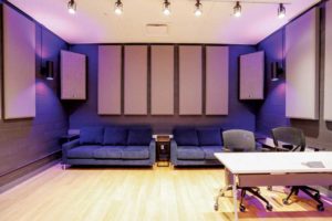 The control room at Lynx Music was fitted with bass traps at the corners. Bass traps are thick absorbers employed to provide more control for lower frequencies.