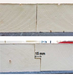 Figure 2: Polyisocyanurate (polyiso) specimens with straight (top) and shiplap (bottom) joints with 15-mm (591-mils) lip size.