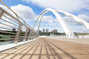 Modified wood decking has been used on the new Walterdale Bridge in Edmonton. Photo courtesy Kebony