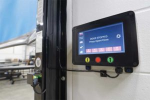 New graphic user interface (GUI) control panels provide both seamless interaction with door functions and valuable real-time data, including the number of cycles for the door and the average cycle time per opening and closing. Photo courtesy Rite-Hite