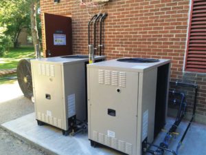 New natural gas heat pumps at the low-rise building site in Toronto use natural gas instead of electricity to drive the refrigeration cycle and can exceed 100 per cent efficiency in operation. Photo courtesy Ecosystem