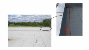 This photo shows water below the roof membrane. Photo courtesy National Research Council Canada