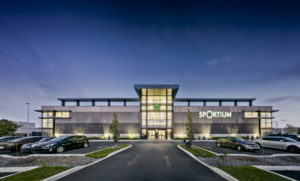 The design of Sportium, a sports store in Québec is inspired by stadiums and sports fields. Photo © Marc Cramer