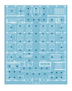 This illustration shows the placement of sound masking loudspeakers (i.e. the dark blue dots) regardless of what type of zoning is used. Images courtesy K.R. Moeller Associate