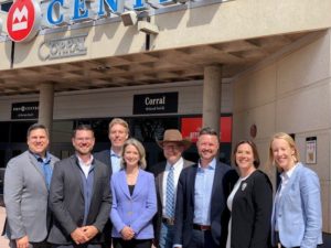 Mike Whitfield (PCL), Michael Lockwood (Populous), Keith Bowers (PCL), Arliss Szysky (Stantec), Jim Laurendeau (Calgary Stampede), Leo Lejeune (Stantec), Genevieve Giguere (S2), Kate Thompson (CMLC). Photo courtesy Stantec