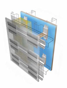 An illustration of a thermally broken assembly with hidden fastener for a LWRVRS façade.