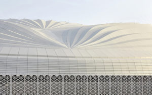 The design of the Al Janoub Stadium in Al Wakrah, Qatar, reflects the traditional boat of the region, the dhow. Photo © Hufton and Crow. Photo courtesy Zaha Hadid Architects