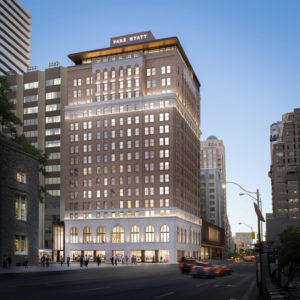 The redevelopment of the iconic Park Hyatt Toronto will feature luxury hotel rooms, apartments, and restaurant and retail stores. Images courtesy Oxford Properties Group