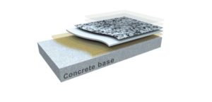 Figure 1: Concrete flooring substrates are commonly poured at a thickness of 102 to 152 mm (4 to 6 in.), while resinous floor coatings are applied in layers to a total thickness of only 3 to 6 mm (118 to 236 mils).