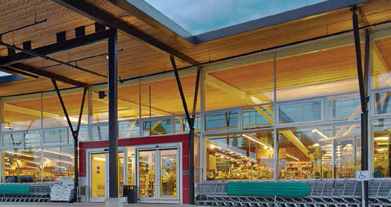 At Askew’s Uptown Supermarket in Salmon Arm, B.C., slender concrete and steel tree columns are used for maximum flexibility. Photo © Martin Knowles