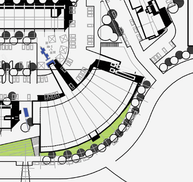 Floor plan of the store shows tapering structural bays.