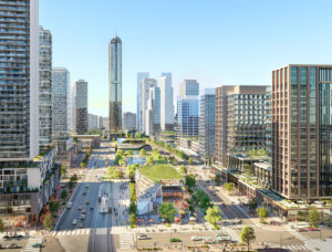 Designs are unveiled for Square One District, a new 53-ha (130-acre) mixed-use community in the heart of downtown Mississauga, Ont. Rendering courtesy CNW Group/Oxford Properties Group