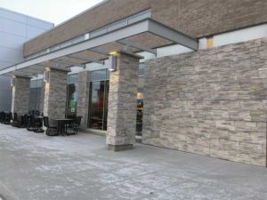 Installed at Sobey’s in Varsity Common in Saskatoon, Sask., a panelized stone system eliminates the need for lath or mortar, and allows for application over a wide variety of substrates. It attaches directly to the substrate, and can also be installed over rigid insulation to enhance R-values.