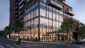 A new LCBO in Toronto’s St. Clair West neighbourhood features a modern glass façade that seamlessly integrates into the neighbourhood creating a high-street feel. Rendering courtesy Adhoc Studio