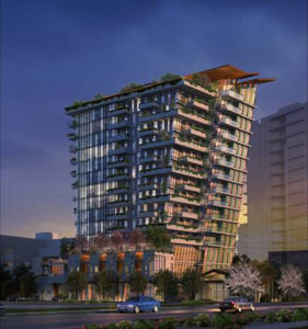 Construction has resumed on the award-winning tower, ‘The Wedge,’ in downtown Victoria, B.C. Image courtesy AVRP Skyport