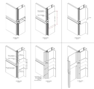 Figure 7: Isometric detail of a curtain wall stack joint with a custom vertical fin backpan.