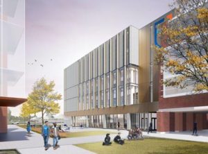 Inspired by a sundial, the General Academic and Student Building at Ontario Tech University, Oshawa, Ont., by Montgomery Sisam Architects and Architectural Counsel, is designed to revolve around solar orientation. Rendering courtesy Montgomery Sisam Architects