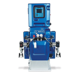 Figure 1The computerized plural equipment combines isocyanates (A side) and resin blends (B side) at the tip of the nozzle to create an inert and durable urea-linkage waterproofing membrane system.