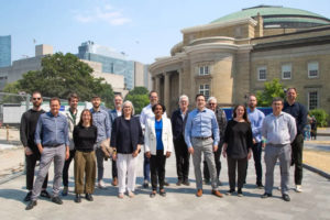 Architect and design team members with Dean Trevor Young (second row, fourth from left), Heather Taylor, facilities management and space planning exec. director (front, third from left) and Lisa Robinson, vice-dean, strategy and operations (front, centre).