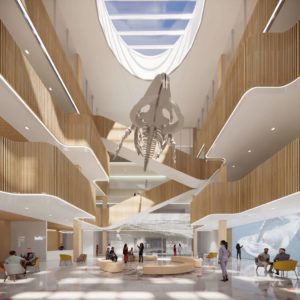 Rendering showing the four-storey atrium and skylit galleria in the Atlantic Science Enterprise Centre (ASEC).